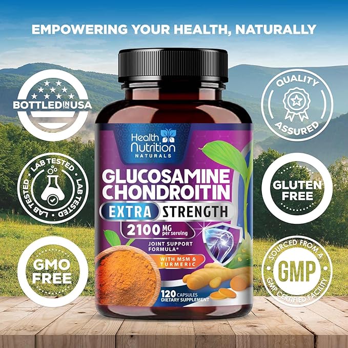 Glucosamine Chondroitin MSM Complex - 3X Strength Joint Support Supplement with Glucosamine Sulfate, Turmeric, Boswellia - For Cartilage, Mobility & Flexibility - Bottled in USA - 120 Capsules