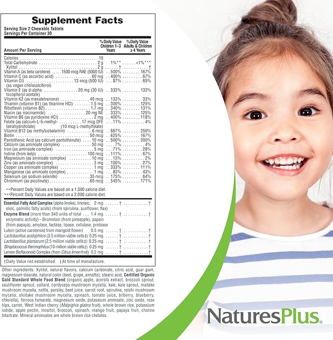 NaturesPlus Animal Parade Source of Life Gold Children's Chewable Multivitamin - Assorted Cherry, Orange & Grape Flavors - 60 Chewable Tablets - Vegetarian, Gluten-Free - 30 Servings
