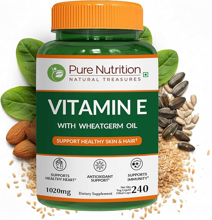 Pure Nutrition Vitamin E with Wheatgerm Oil, 1020mg |240 Caps | Natural Source of Vitamin E | Hair and Skin Supplement | Non GMO