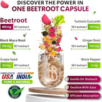 6in1 Beetroot Supplement with Maca Root, Grape Seed, Ginger, Turmeric and Black Pepper for Heart Health & Immune Support - 100 Vegan Capsules