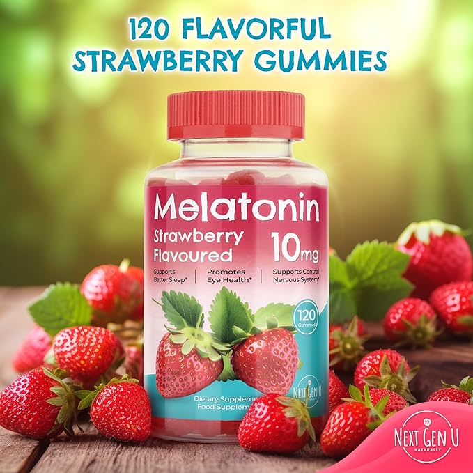 Melatonin Gummies - 10 mg Dietary Supplement - Strawberry Flavored - 120 Vegan Gummies - by NextGenU