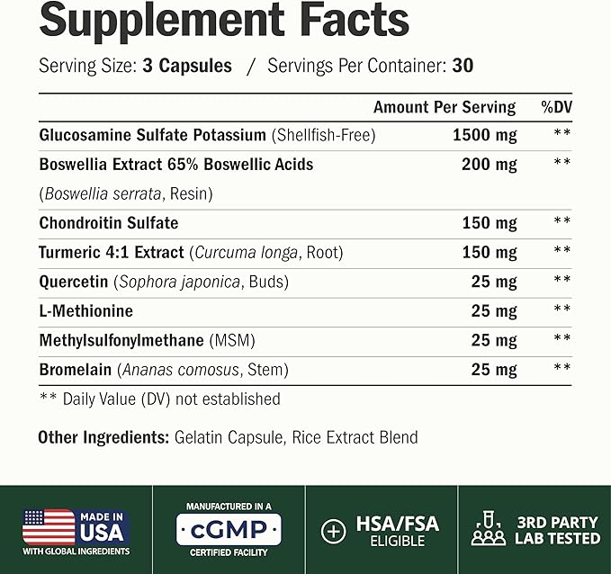 Glucosamine Chondroitin MSM – Joint Support Supplement for Women and Men with Glucosamine Sulfate 1500 mg, Chondroitin and MSM – for Cartilage, Joint Health and Flexibility – 90 Capsules