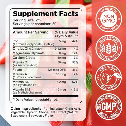 2 Pack Liquid Iron Supplement for Kids & Women Men - with Magnesium, Zinc & Kids Multivitamin Iron Drops - Immune, Blood Builder & Energy Support for Iron Deficiency, Anemia