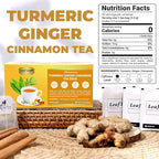 LeafLea Turmeric Tea with Ginger and Cinnamon, 80 Premium Turmeric Ginger Tea Bags, 100% Natural Ingredients Herbal Tea, Vegan, No Sugar, Caffeine-Free, Each Tea Bag Sealed for Fresh Flavor