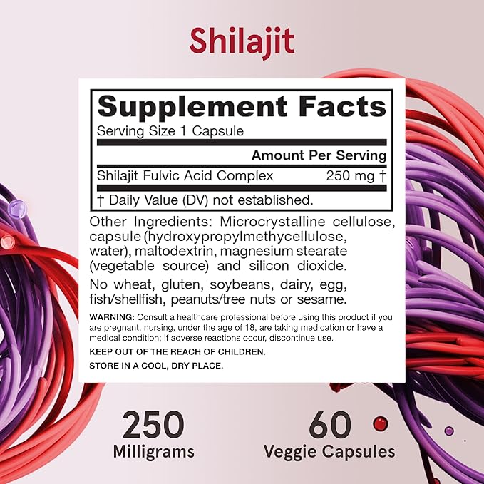 Jarrow Formulas Shilajit 250 mg, Dietary Supplement, Shilajit Acid Complex for Cellular Energy Production, 60 Veggie Capsules, 60 Day Supply (Pack of 12)
