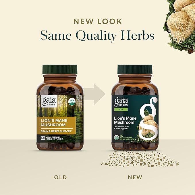 Gaia Herbs Lion's Mane Mushroom - Brain Health Support* - 120 Vegan Capsules (120 Servings)