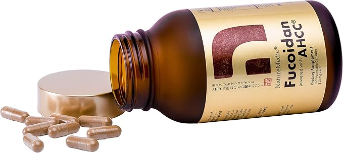 Fucoidan Powered with AHCC® Brown Seaweed Immunity Supplement with High Purity Mekabu Mozuku Agaricus 20 Bottles + Free 2 Bottles - 3520 Vegetable Capsules