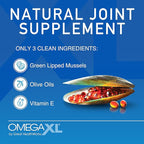 OmegaXL Joint Support Supplement - Natural Muscle Support, Green Lipped Mussel Oil, Soft Gel Pills, Drug-Free, 60 Count (2 Pack)
