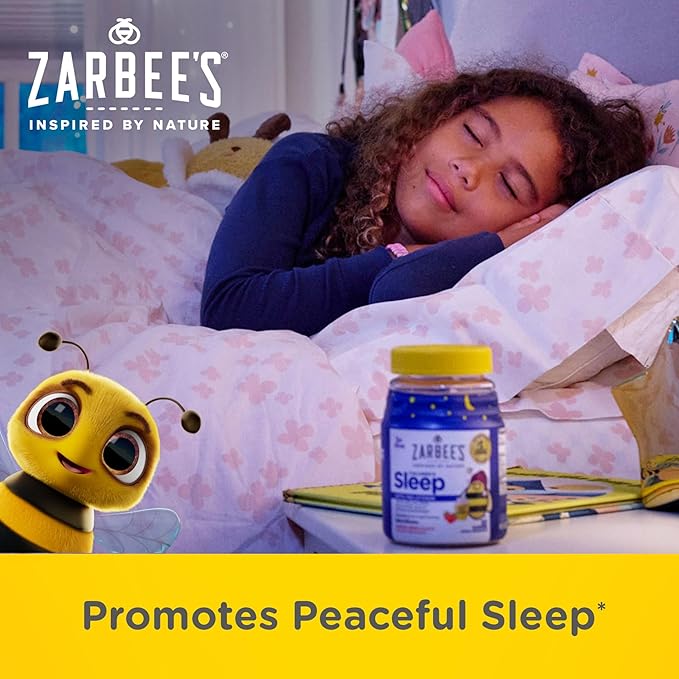 Zarbee's Kids Melatonin Gummies with 1mg Melatonin, Kids Sleep Gummy, Promotes Peaceful Sleep, Drug-Free, Non-Habit-Forming, Natural Strawberry, 60 ct