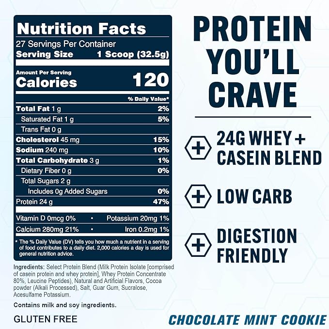 PEScience Select Protein Powder, Whey and Casein Blend, Lean Protein Powder for Women and Men, Low Calorie, Low Carb, Keto Friendly, Gluten Free, Chocolate Mint Cookie - 27 Servings