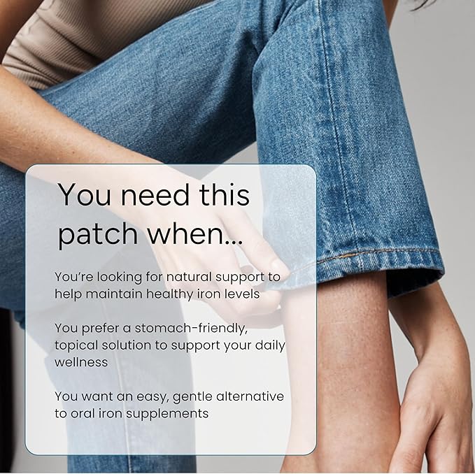 The Patch Remedy Iron Patch | Iron Bisglycinate, Vitamin C, B9 (Methylfolate), B12, Beta-Carotene, Astaxanthin | 30 Patches