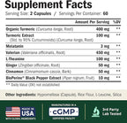Melatonin 3mg Sleep Aid with L-Theanine & Valerian Root – Turmeric Curcumin Supplement with Ginger & Black Pepper – Organic Turmeric Supplement for Sleep, Calm and Stress Relief Support – 120 Capsules