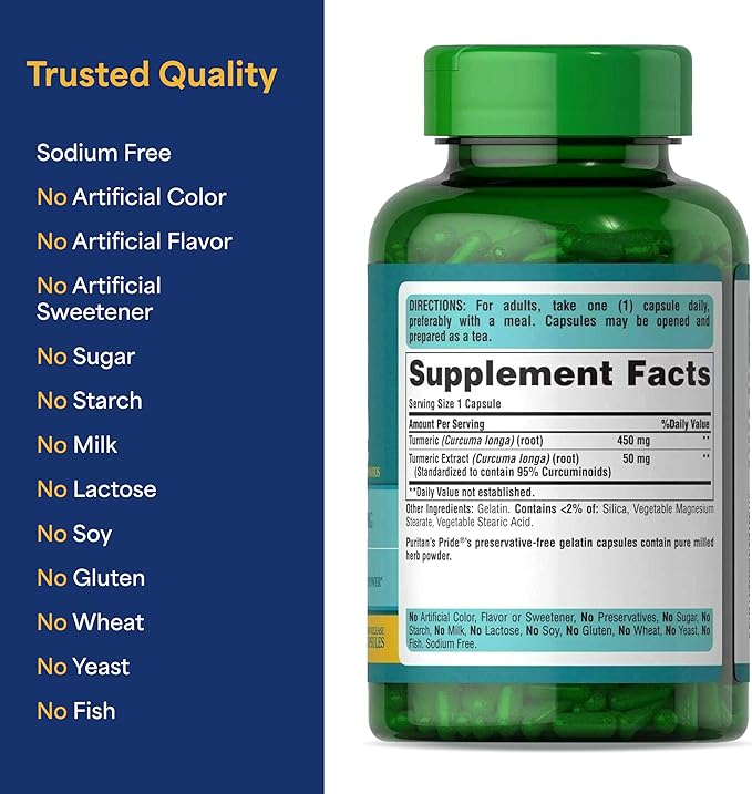 Puritan's Pride Turmeric Curcumin 500mg, Standarized to 95% Cucuminoids, Herbal Dietary Supplement for Antioxidant Health, 180 Radpid Release Capsules,(Pack of 4)