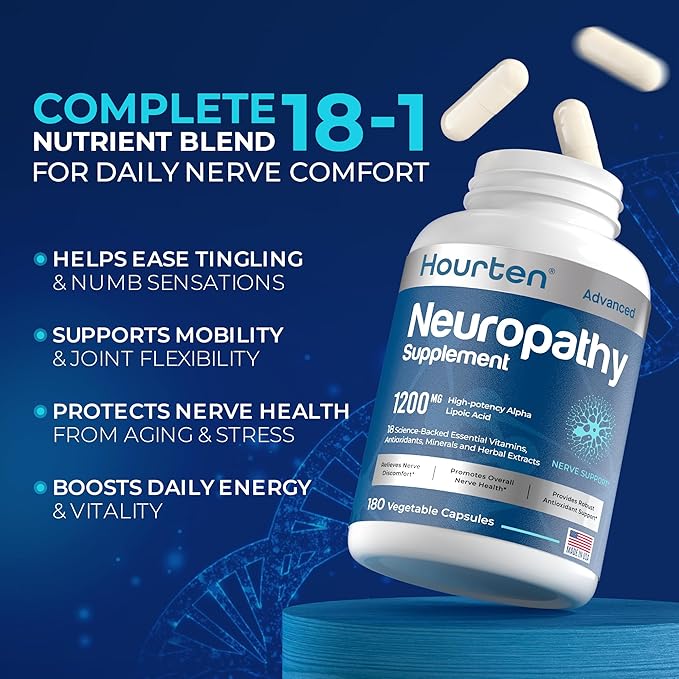 Neuropathy Sciatica Nerve Support Supplement - 1200mg High-Potency Alpha Lipoic Acid 18-in-1 Nutrient Blend - Neuropathy Support for Feet Legs Hands Lower Back 180 Capsules