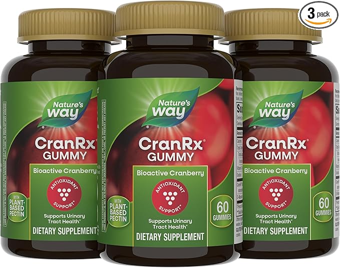 Nature's Way CranRx Cranberry Gummies, Urinary Tract Health Support*, 100% Whole Cranberry Fruit Concentrate with D-Mannose, Vitamin C, 60 Gummies (Set of 3)
