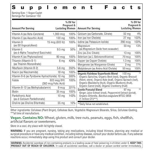 Rainbow Light Prenatal One Multivitamin Support from Conception to Postnatal, High Potency, Clinically Proven Absorption of Vitamin D, B2, Folate, Calcium, Zinc, Iron - 150 Tablets, 5 Month Supply