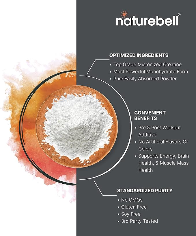 NatureBell 2 Pack Instant Creatine Monohydrate Powder 500g, 5,000mg Per Serving | Micronized, Pure, & Unflavored | Pre-Workout | Keto, Vegan, Filler-Free | 200 Servings (2.2 lb)