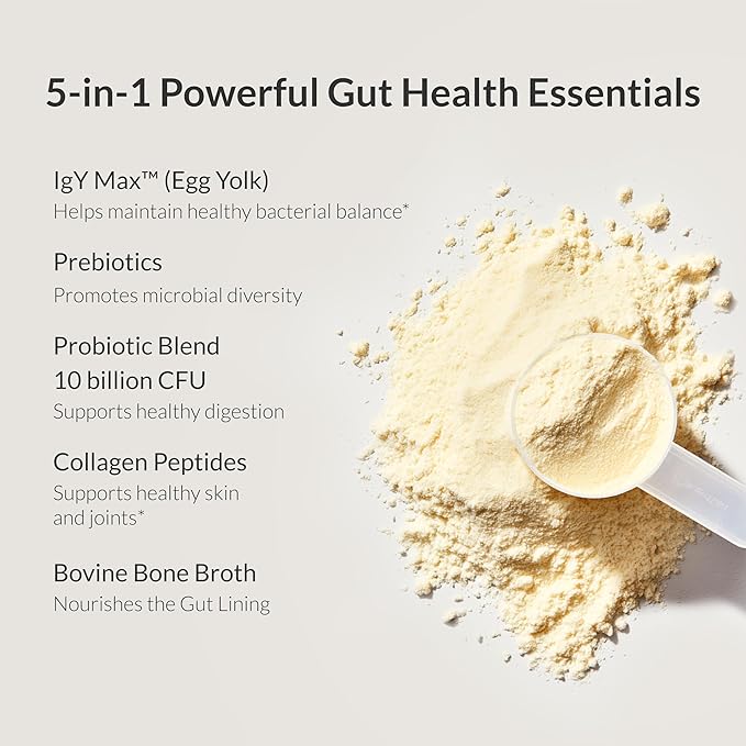 Microbiome Breakthrough™ Gut Support Powder – Vegetarian Vanilla – With Probiotics, Prebiotics, and IgY Max® – Source of L-Glutamine – Supports Digestive Comfort, Gas & Bloating Relief 30 Servings*