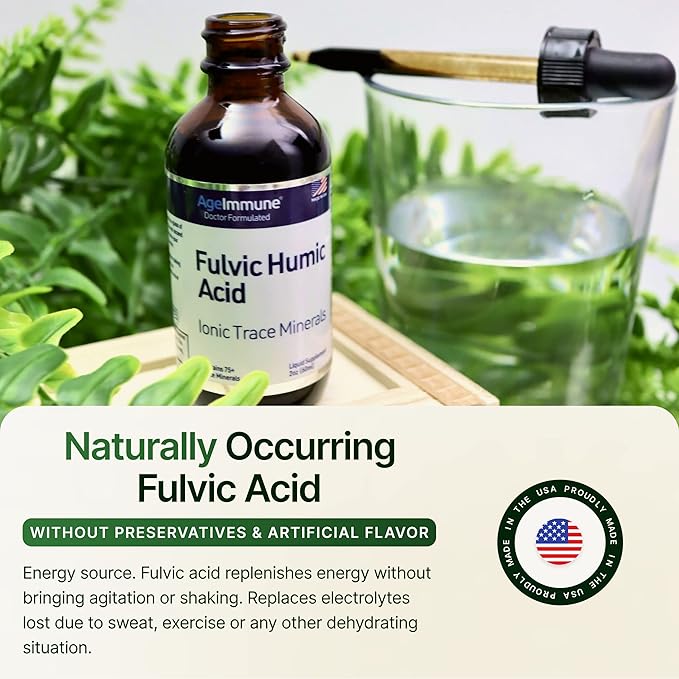 Fulvic Humic Acid 75 + Trace Minerals Liquid Supplement - Plant Derived in USA - Fulvic Acid Minerals Concentrate for Energy, Gut Health and Hydration- 1 gram per Serving - 2 oz.