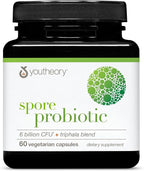 Youtheory Spore Probiotic - Helps Gut Health* - 6 Billion CFU with Prebiotics - Supports Regular Bowel Movement & Diarrhea Relief* - Shelf Stable - 60 Vegetarian Capsules (30-Day Supply)