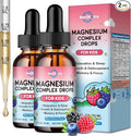 (2 Pack) Magnesium Glycinate Liquid for Kids, Kids Magnesium Liquid Drops Supplement with L-Theanine, Calcium, Zinc, Vitamin D3 K2 for Sleep Calm Relaxation Brain Bones, Mixed Berry Flavor 4 Fl Oz