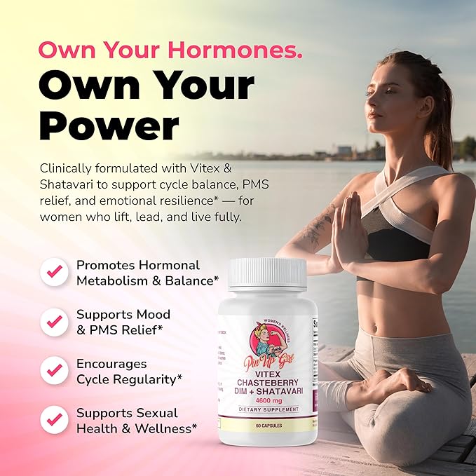 Pin Up Girl Vitex Chasteberry + DIM & Shatavari – Hormonal Balance Supplement for Women – Supports Hormonal Balance, Cycle Health & Reproductive Wellness – 4600mg - 60 Capsules (2-Pack)