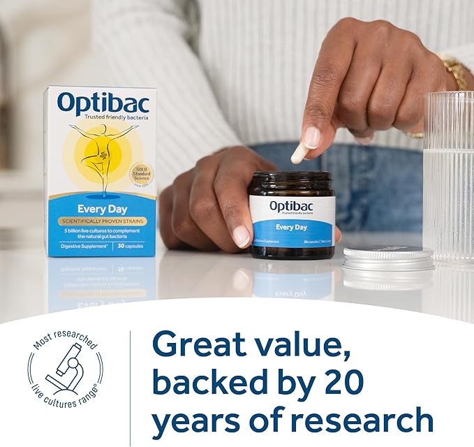 OptiBac Probiotics for Digestive Health, 30 Capsules Pack of 2 | 6 Scientifically Researched Strains with 5 Billion Live Cultures | Gluten Free & Vegetarian | Supports Gut Flora & Digestive Health