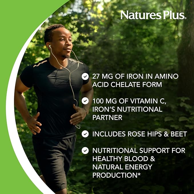 NaturesPlus Chewable Iron, Cherry - 90 Tablets, Pack of 2 - Supports Healthy Blood & Natural Energy Production - High-Potency Supplement with Vitamin C & Herbs - 180 Total Servings