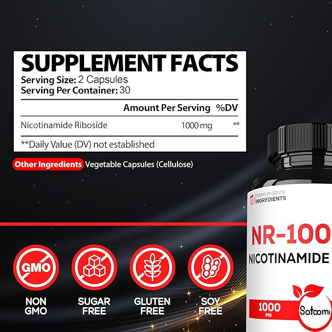 Satoomi NAD Nicotinamide Riboside - NR 1000mg Supplement - 60 Count for 30 Days