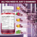 (2 Pack) Iron Gummies Supplement for Women & Men, Iron Supplements for Anemia with Vitamin C, B12, Folate-Blood Builder & Energy Support for Iron Deficiency - Grape Flavor, Vegan, 120 Gummies