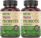 DEVA Vegan Probiotic, 5 Billion CFU 2-Pack – Dairy-Free FOS Prebiotics, Probiotics & Postbiotics, Digestive Health, Gut Support, 90 Vegan Caps Ea