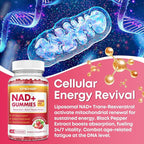 NAD+ Gummies, 1200mg Liposomal NAD Supplement for Women & Men with Trans-Resveratrol & Black Pepper Extract Anti-Aging Supplement, Brain & Cellular Mitochondrial Health - 120 Gummies Strawberry