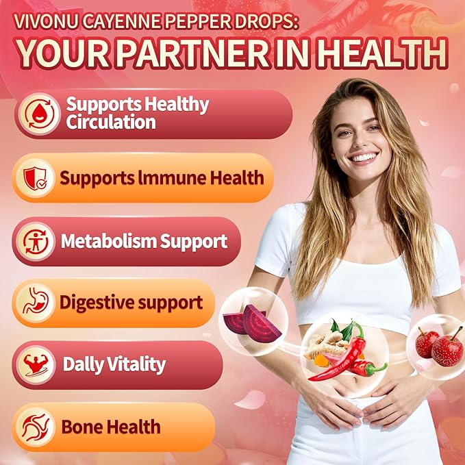 VivoNu Cayenne Pepper Softgels Supplement, Supports Leg Vein, Heart and Blood Vessel Health, with Vitamin E D3+K2 and Extracts of Grape Seed, Hawthorn, Beetroot, Berberine (Drops /3 Bottle)