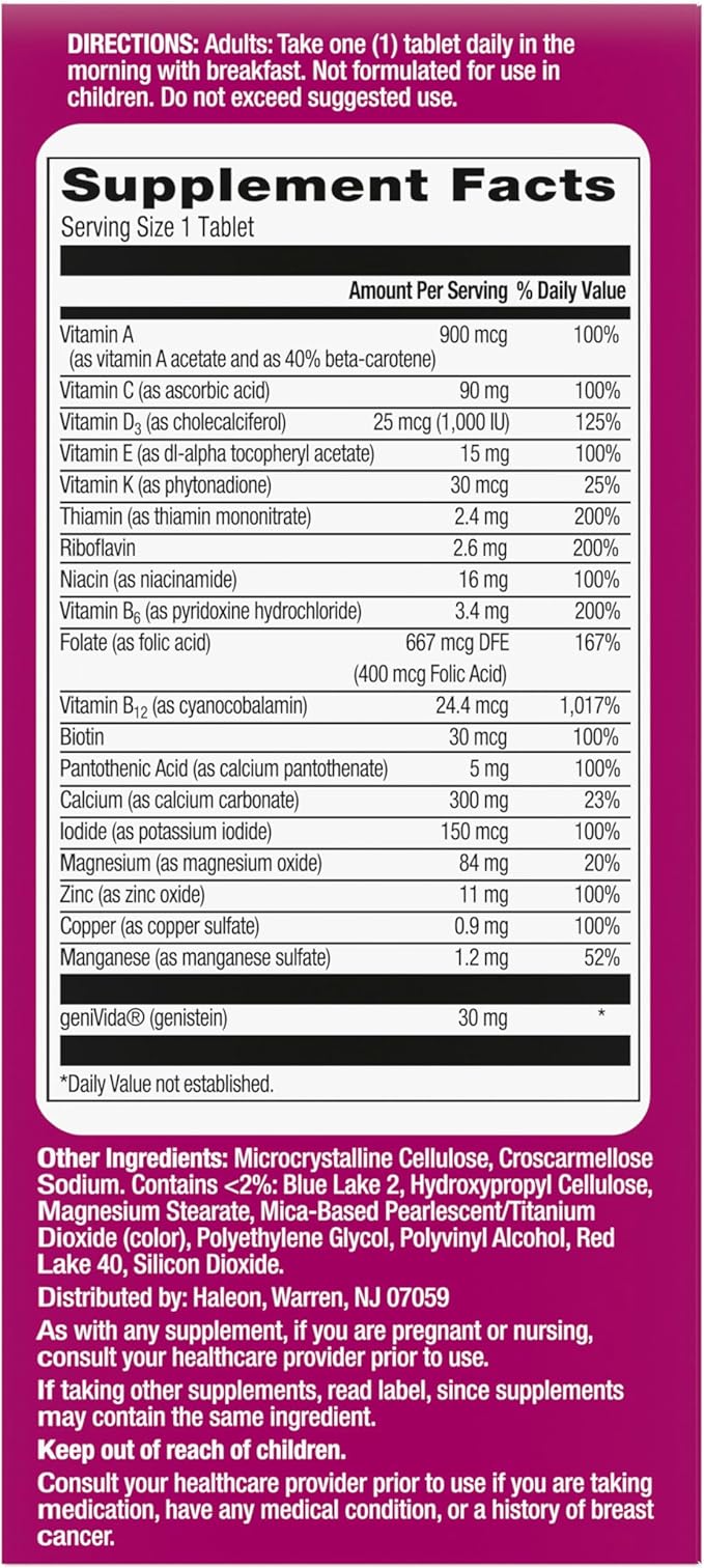 Centrum Complete Multivitamin Supplement + Hot Flash Support Menopause Support Tablets, with Clinically Studied geniVida, 30 Count
