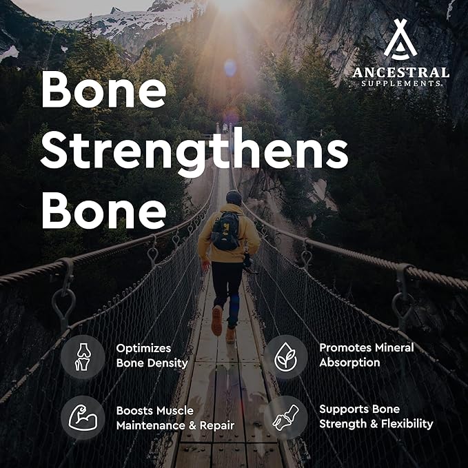 Ancestral Supplements Grass Fed Beef Living Bone Supplement, Bone Meal Capsules Support Bone Health, Oral and Joint Health and Flexibility, Non-GMO, 180 Capsules (Pack of 2)