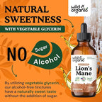 Wild & Organic Lions Mane Liquid Drops - Brain & Focus Support - Lion's Mane Mushroom Supplement - Hericium Erinaceus Mushroom Drops - Mix with Powder - Sugar & Alcohol-Free Extract Tincture - 4 oz