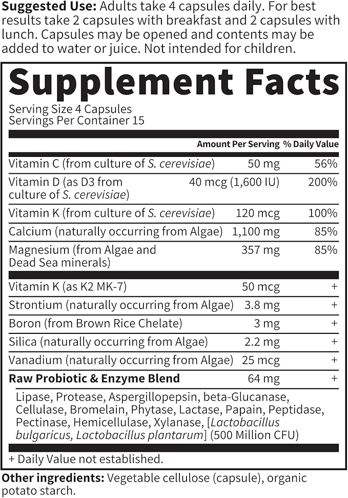 Garden of Life Raw Calcium Supplement for Women and Men - Vitamin Code Made from Whole Foods with Magnesium, K2, Vitamin D3 and Vitamin C Plus Probiotics for Digestion, 60 Capsules (Pack of 6)