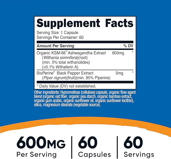 Nutricost KSM-66 Ashwagandha Root Extract 600mg, 60 Veggie Caps (2 Bottles) - 5% Withanolides - with BioPerine