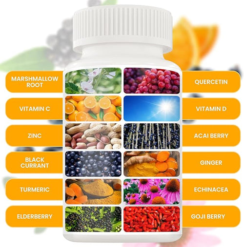 12 in 1 Immune Support Supplement - Immune Defense Vitamins w/VIT D3, Vitamin С, Zinс, Echinacea, Elderberry, Ginger &More - Natural Immunity System Booster - Immune & Muscle Health 120cs
