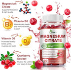 Magnesium Citrate 400mg, High Absorption Magnesium Citrate Supplement with Vitamin D3, Vitamin B6 and Cranberry Extract, Improved Night Quality Muscle & Bone for Women and Men, 135-Day Supply