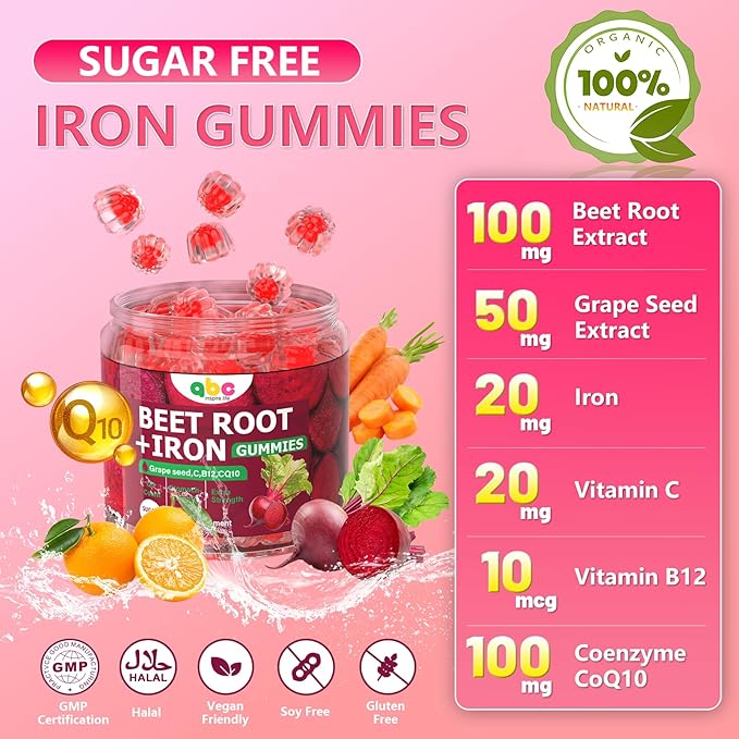 Beet Root Gummies – Natural Beetroot Supplement for Daily Wellness & Energy Support – Vegan, Halal,Sugar Free, Pectin-Based Gummy Vitamins with Natural Peach Flavor – 120 Gummies