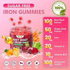 Beet Root Gummies 100mg – Red Beet Chewables with Grape Seed, CoQ10, Vitamin C, Iron & B12 – Supports Energy Metabolism & Healthy Circulation – Sugar Free Supplement for Women & Men, 120 Count
