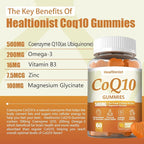 1 Pack 500MG Coq10 Gummies - 3X Better Absorption, Plus Omega-3, Magnesium, Vitamin B3 & Zinc - Coenzyme Q10 Supplements for Heart Health, Cellular Energy & Antioxidant, Vegan, 60 Counts