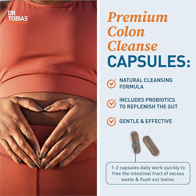 Dr. Tobias Colon Cleanse - Constipation Relief & Gut Health Support for Women & Men | 14 Day Colon Cleanser for a Gentle Colon Detox & Gut Flush - 28 Capsules (1-2 Daily)