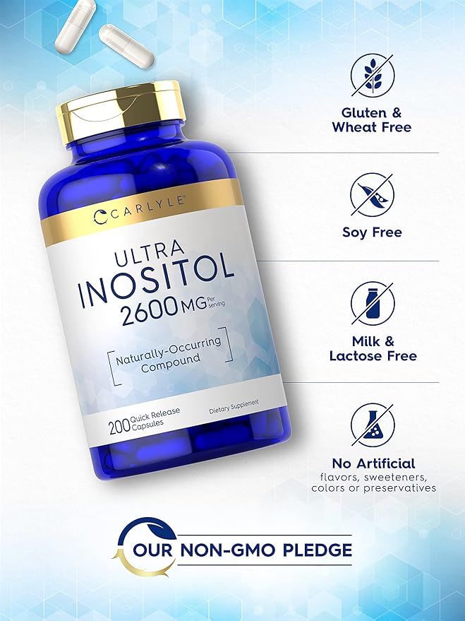 Carlyle Inositol Supplement | 2600mg | 200 Capsules | for Women & Men | as Myo-Inositol | Non-GMO, Gluten Free