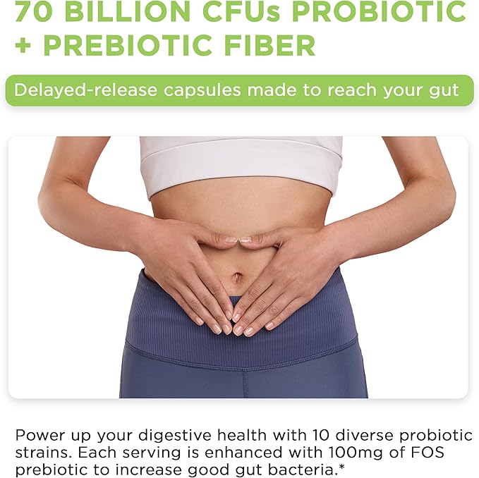 Vital Vitamins Probiotic Complex for Men & Women - 70 Billion CFU - Made with Prebiotic Blend - Digestive, Gut Health, & Immune Support - Powerful Blend of 10 Strains - 30 Capsules
