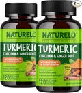 NATURELO Turmeric Curcumin - BioPerine for Better Absorption - Black Pepper, Ginger Root, Curcuminoids - Plant-Based Joint Discomfort Support - 120 Vegan Capsules (Pack of 2)