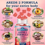 Areds 2 + Advanced Formula for Macular Health, 22-in-1 Eye Vitamin & Mineral Supplement w. Zeaxanthin, Zinc & Vitamin C Supports Eye Strain, Pressure, Night Vision, 60 Chewable Gummies