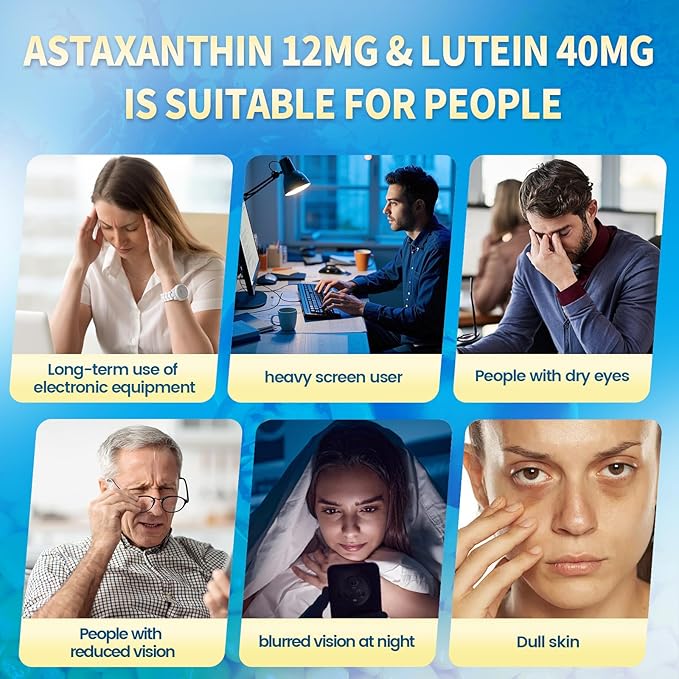14-in-1 Astaxanthin 12mg & Lutein 40mg with Zeaxanthin Supplements, 12 Month Supply, Fresh Microalgae Source, Supports Eye, Skin, Antioxidant, Joint, Circulatory Health, Non-GMO, Gluten Free, 2 Bag