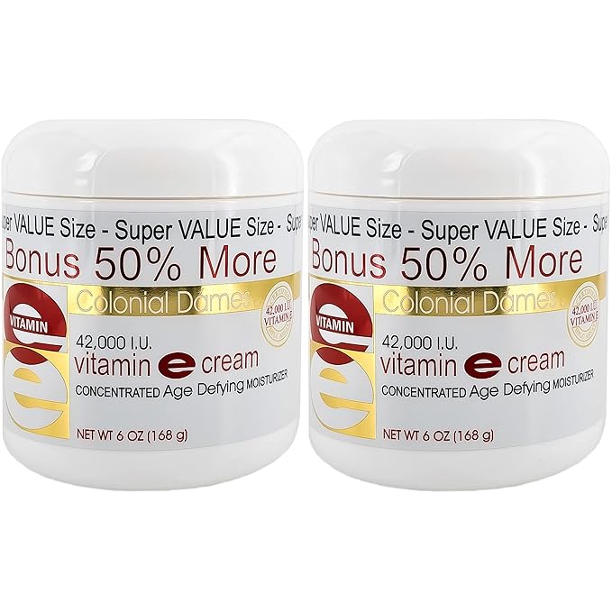 Colonial Dames Concentrated Vitamin E Moisturizing Cream 42,000 I.U. for Hydrating & Moisturizing Chapped Dry Skin & Fine Lines. Pack of 2